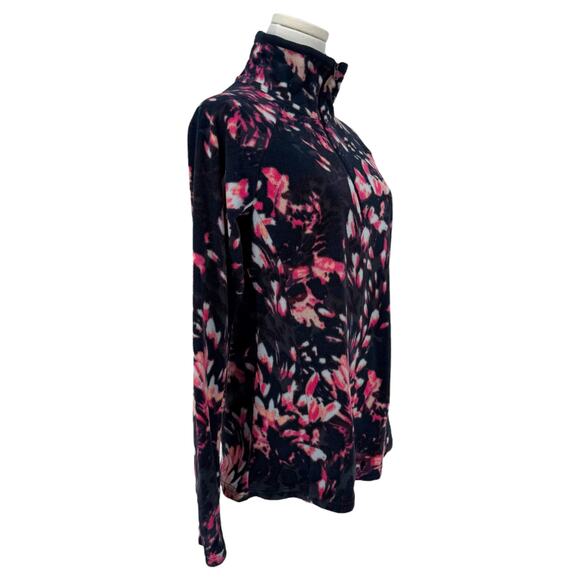 Columbia Floral Print Quarter Zip Pullover Fleece Sweatshirt Women's M Navy Pink - Picture 3 of 7